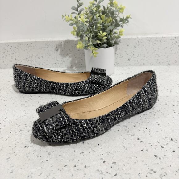 Tory Burch Chase Ballet Nappa Tweed Flat Size 8.5 SJ - Picture 1 of 5